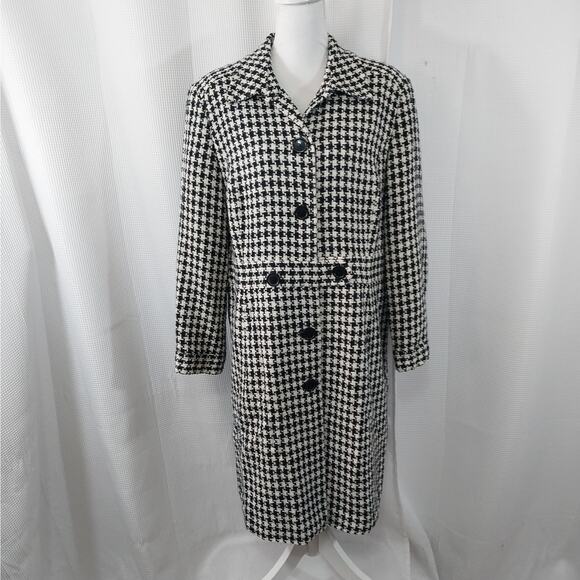 DRESSBARN! BLACK & WHITE NUBBY HOUNDSTOOTH LONG LENGTH JACKET, BLAZER! SZ 18W - Picture 2 of 11